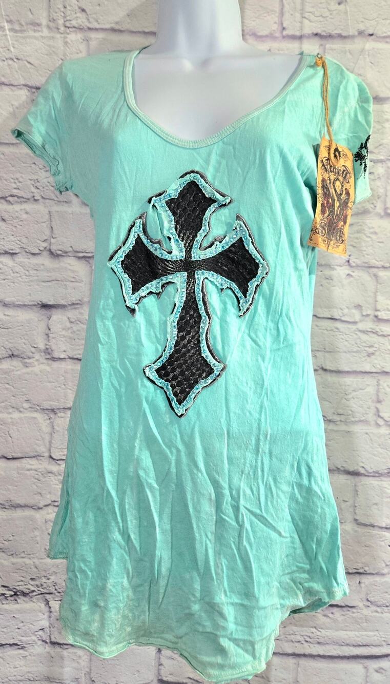 Velvet Stone Light Green Black Cross Logo M NWTS Lightweight Soft
